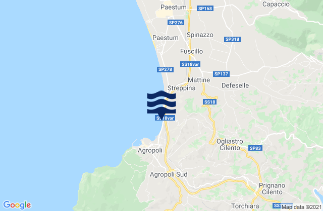 Mapa da tábua de marés em Cicerale, Italy