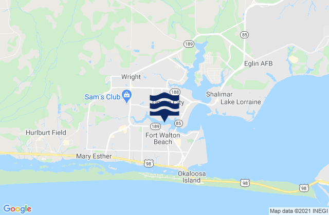 Mapa da tábua de marés em Cinco Bayou, United States
