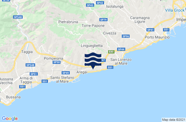 Mapa da tábua de marés em Cipressa, Italy