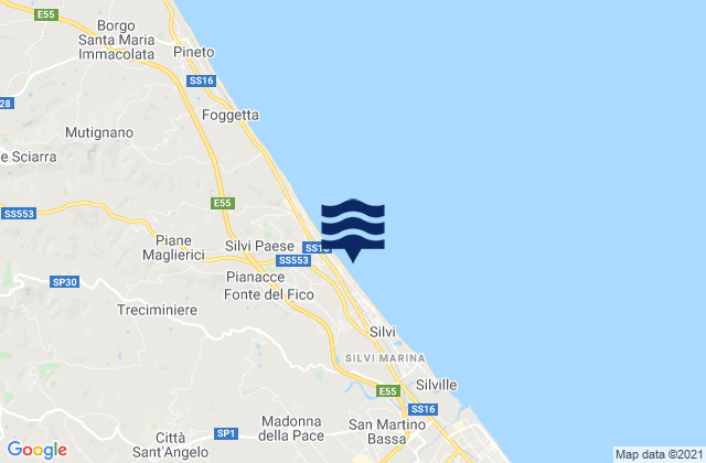 Mapa da tábua de marés em Città Sant'Angelo, Italy