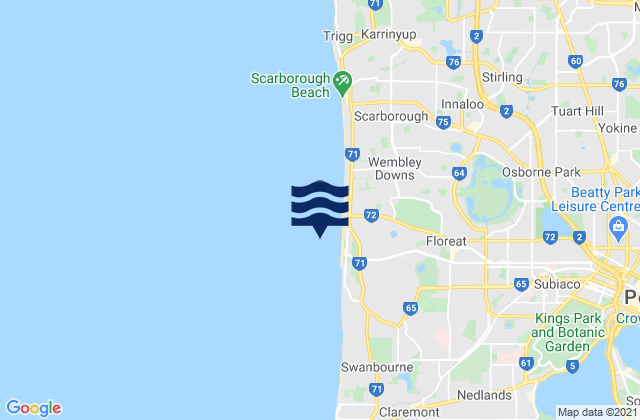 Mapa da tábua de marés em City Beach, Australia
