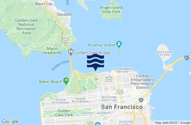 Mapa da tábua de marés em City and County of San Francisco, United States