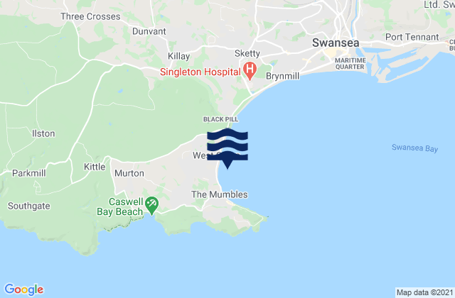 Mapa da tábua de marés em City and County of Swansea, United Kingdom