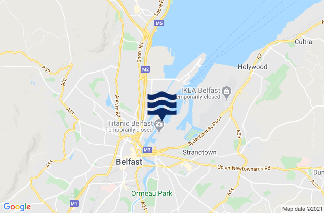 Mapa da tábua de marés em City of Belfast, United Kingdom