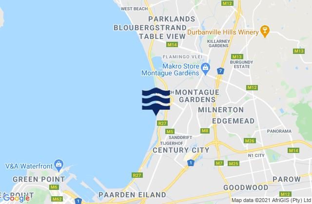 Mapa da tábua de marés em City of Cape Town, South Africa