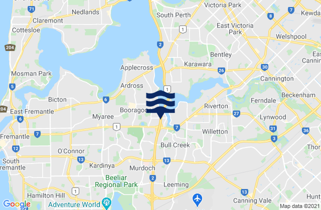 Mapa da tábua de marés em City of Cockburn, Australia