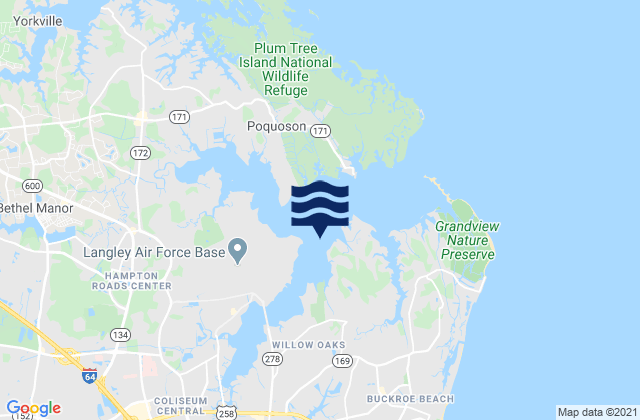 Mapa da tábua de marés em City of Hampton, United States