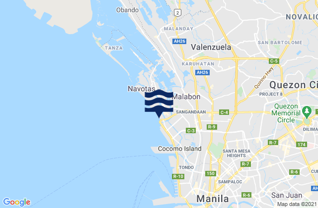 Mapa da tábua de marés em City of Malabon, Philippines