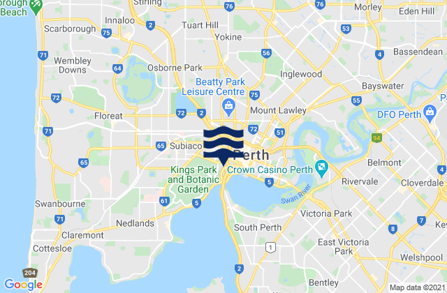Mapa da tábua de marés em City of Perth, Australia