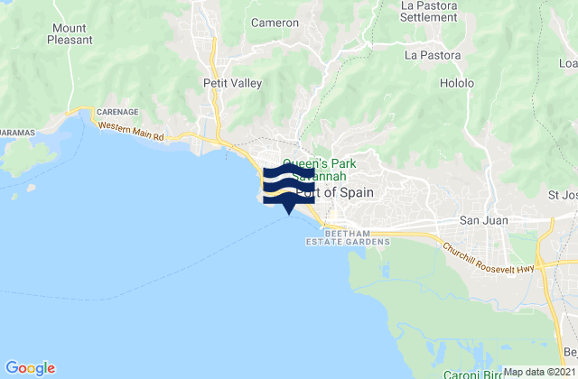 Mapa da tábua de marés em City of Port of Spain, Trinidad and Tobago