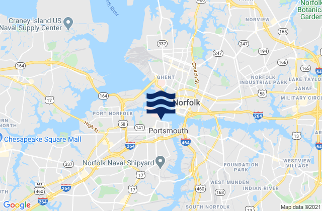 Mapa da tábua de marés em City of Portsmouth, United States