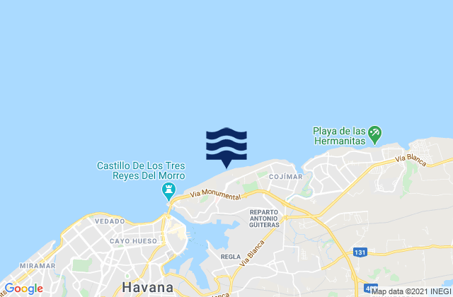 Mapa da tábua de marés em Ciudad Camilo Cienfuegos, Cuba
