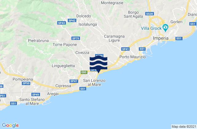 Mapa da tábua de marés em Civezza, Italy