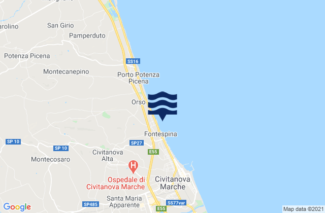 Mapa da tábua de marés em Civitanova Alta, Italy
