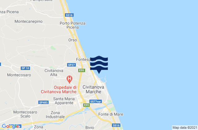 Mapa da tábua de marés em Civitanova Marche, Italy