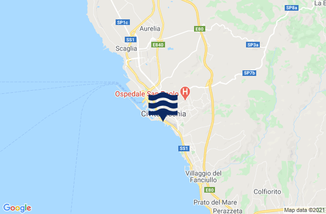 Mapa da tábua de marés em Civitavecchia, Italy