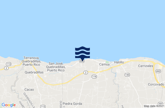 Mapa da tábua de marés em Ciénagas Barrio, Puerto Rico
