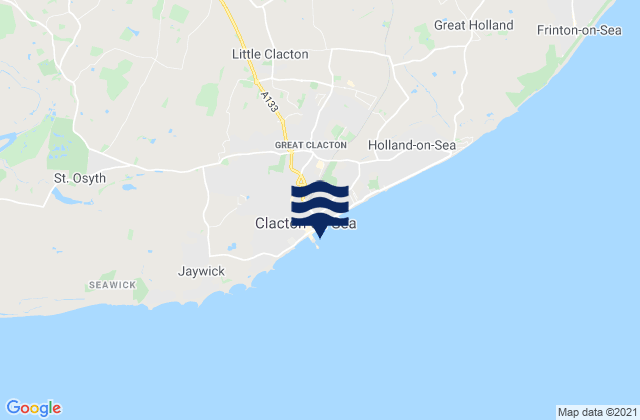 Mapa da tábua de marés em Clacton-on-Sea, United Kingdom