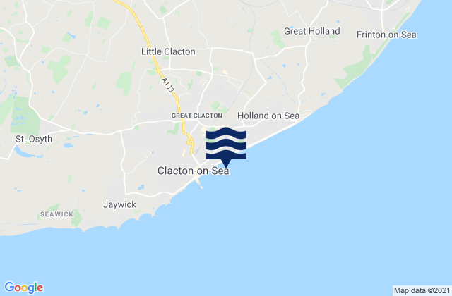 Mapa da tábua de marés em Clacton Beach, United Kingdom