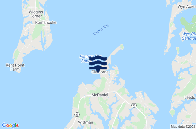 Mapa da tábua de marés em Claiborne (Eastern Bay), United States