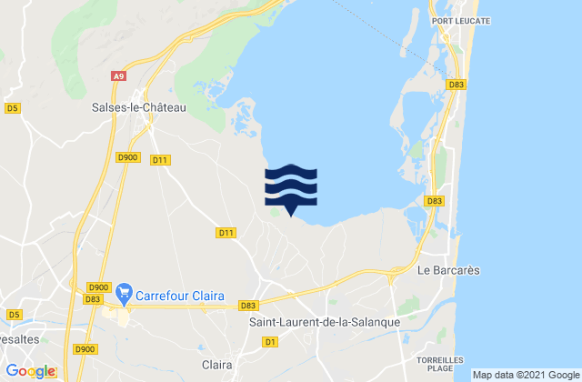 Mapa da tábua de marés em Claira, France