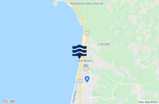 Mapa da tábua de marés em Clam Beach, United States