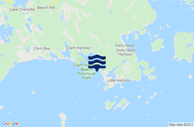 Mapa da tábua de marés em Clam Harbour, Canada