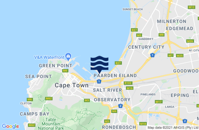 Mapa da tábua de marés em Claremont, South Africa