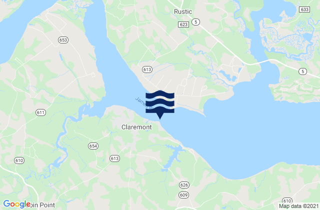 Mapa da tábua de marés em Claremont, United States