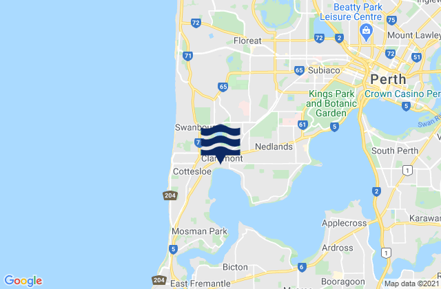 Mapa da tábua de marés em Claremont, Australia