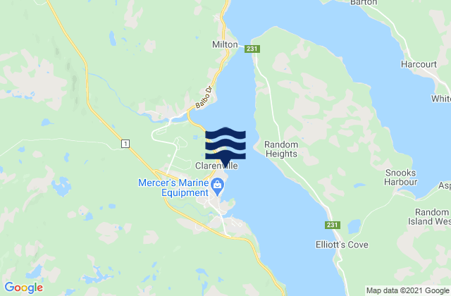 Mapa da tábua de marés em Clarenville, Canada