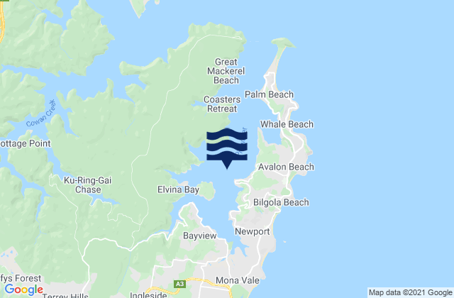 Mapa da tábua de marés em Clareville Beach, Australia