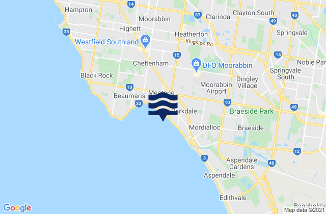 Mapa da tábua de marés em Clayton, Australia