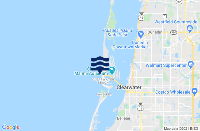 Mapa da tábua de marés em Clearwater Beach, United States