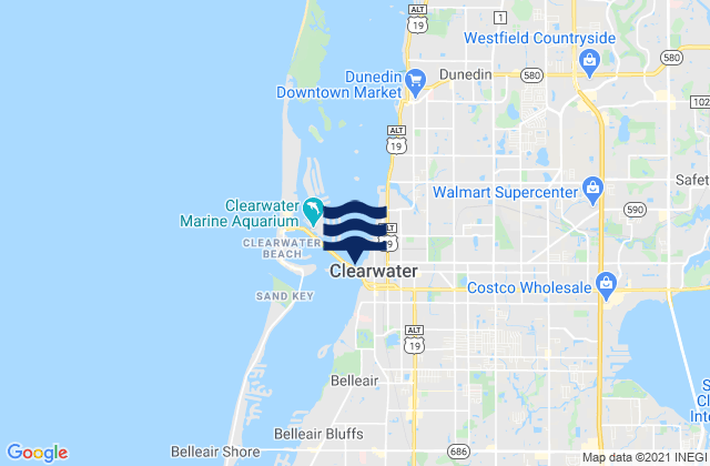 Mapa da tábua de marés em Clearwater, United States
