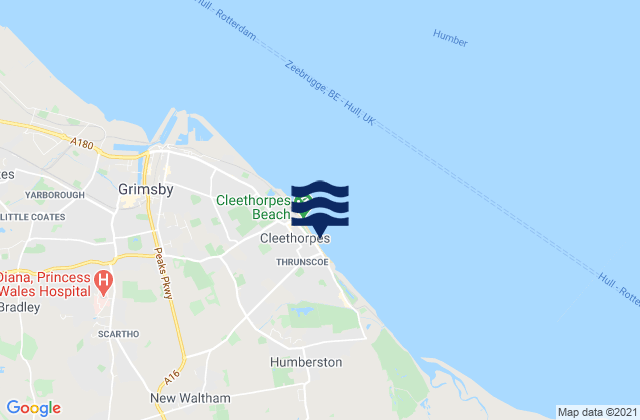 Mapa da tábua de marés em Cleethorpes Beach, United Kingdom