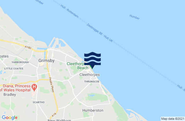 Mapa da tábua de marés em Cleethorpes Pier, United Kingdom
