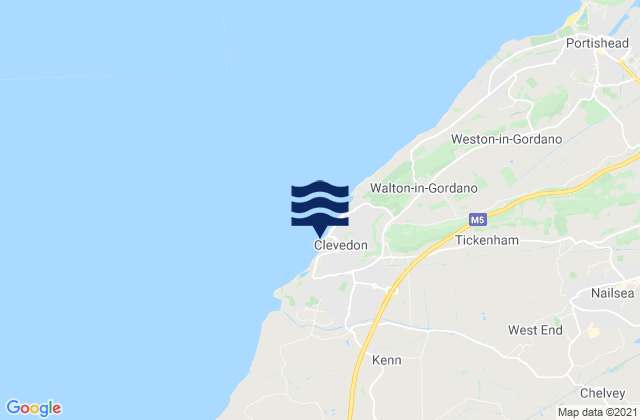 Mapa da tábua de marés em Clevedon Pier, United Kingdom