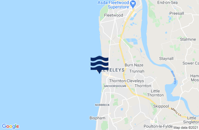 Mapa da tábua de marés em Cleveleys Beach, United Kingdom
