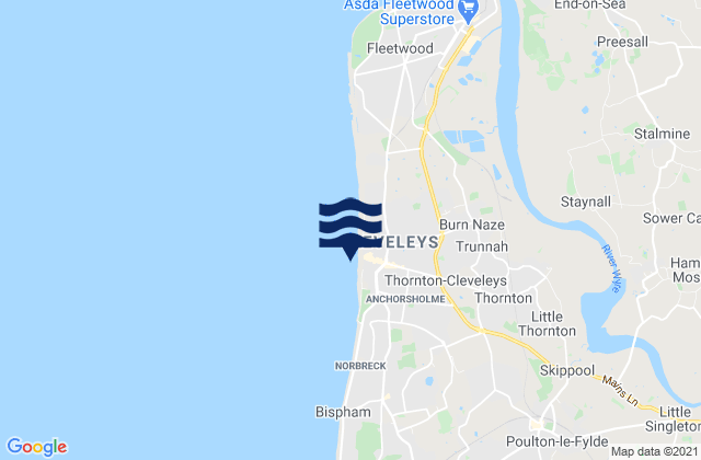 Mapa da tábua de marés em Cleveleys, United Kingdom