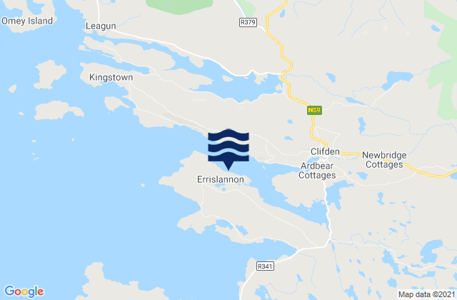 Mapa da tábua de marés em Clifden Bay, Ireland