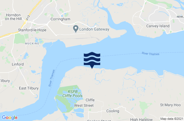 Mapa da tábua de marés em Cliffe, United Kingdom