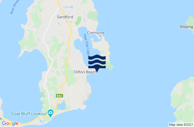Mapa da tábua de marés em Clifton Beach, Australia