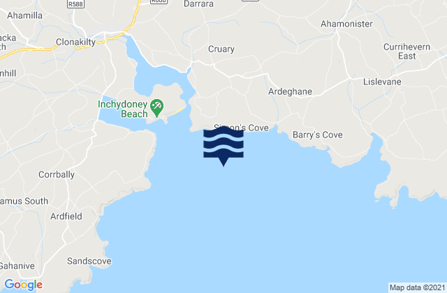 Mapa da tábua de marés em Clonakilty Bay, Ireland