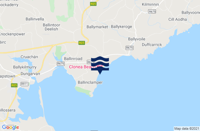 Mapa da tábua de marés em Clonea Bay, Ireland