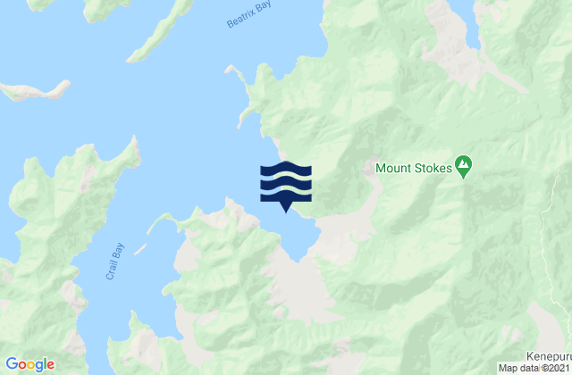 Mapa da tábua de marés em Clova Bay, New Zealand