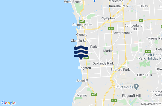 Mapa da tábua de marés em Clovelly Park, Australia