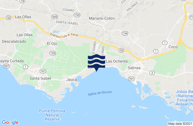 Mapa da tábua de marés em Coamo, Puerto Rico