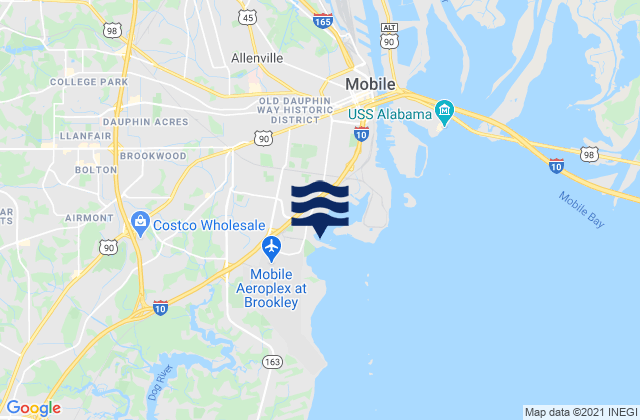Mapa da tábua de marés em Coast Guard Sector Mobile, United States
