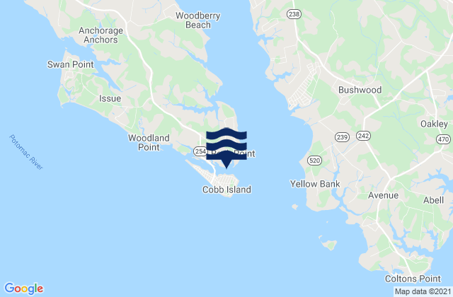 Mapa da tábua de marés em Cobb Island, United States